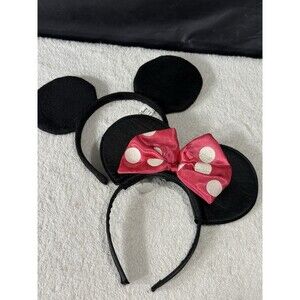 Mickey & Minnie Mouse Ears Headbands 1- Pink/White Bow Set Of 2 Sz OS